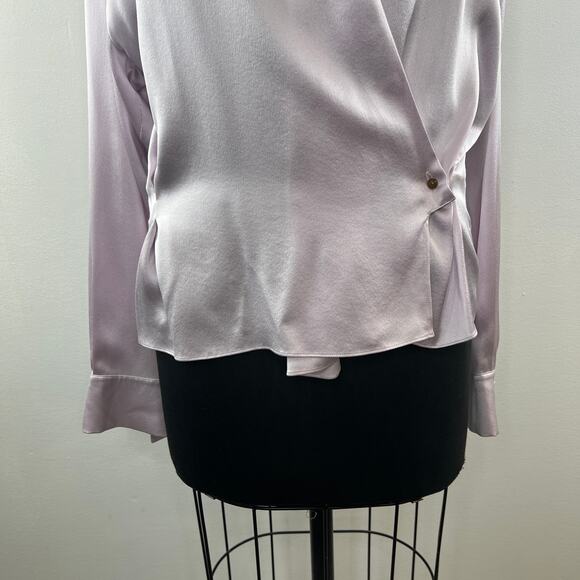 VINCE Satin Wrap Blouse Top Pink Mandarin Collar Long Sleeve Button Cuffs Size ? - Picture 4 of 9